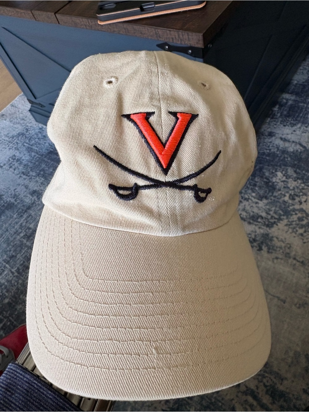 Beige Baseball Cap with Orange 'V' and Crossed Sabers